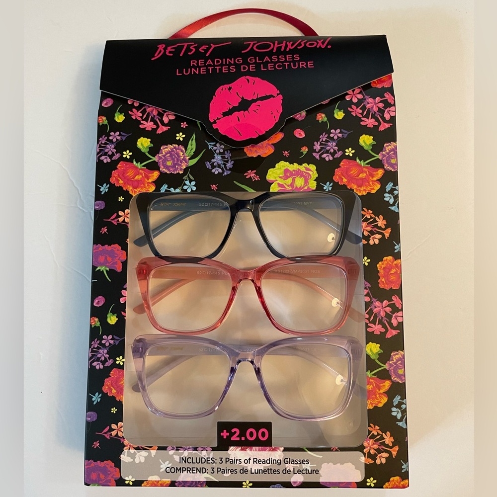 Betsey Johnson Designer 3 Pairs Of Fashion Reading Glasses +2.00 New - Picture 4 of 14